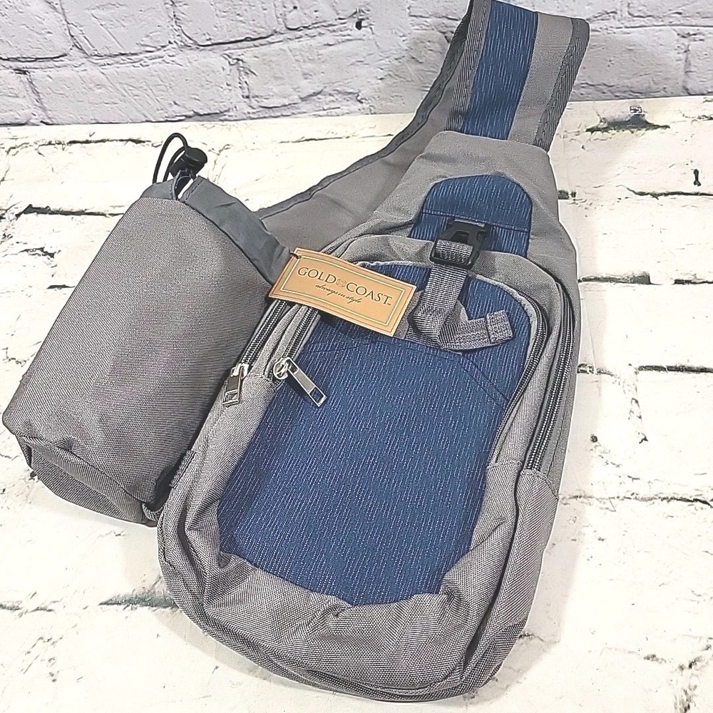 Gold Coast CrossBody Sling Shoulder Bag Detachable Bottle Holder Travel Blue New